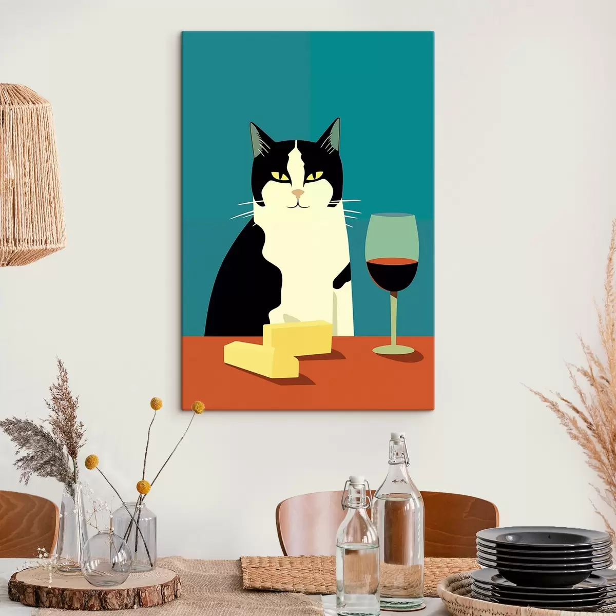 murales de pared Gato con vino y queso s45801