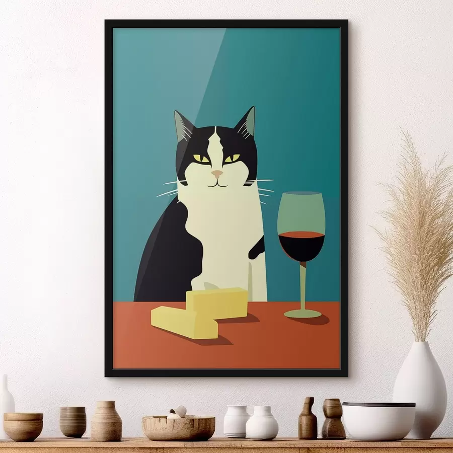 murales de pared Gato con vino y queso f45801