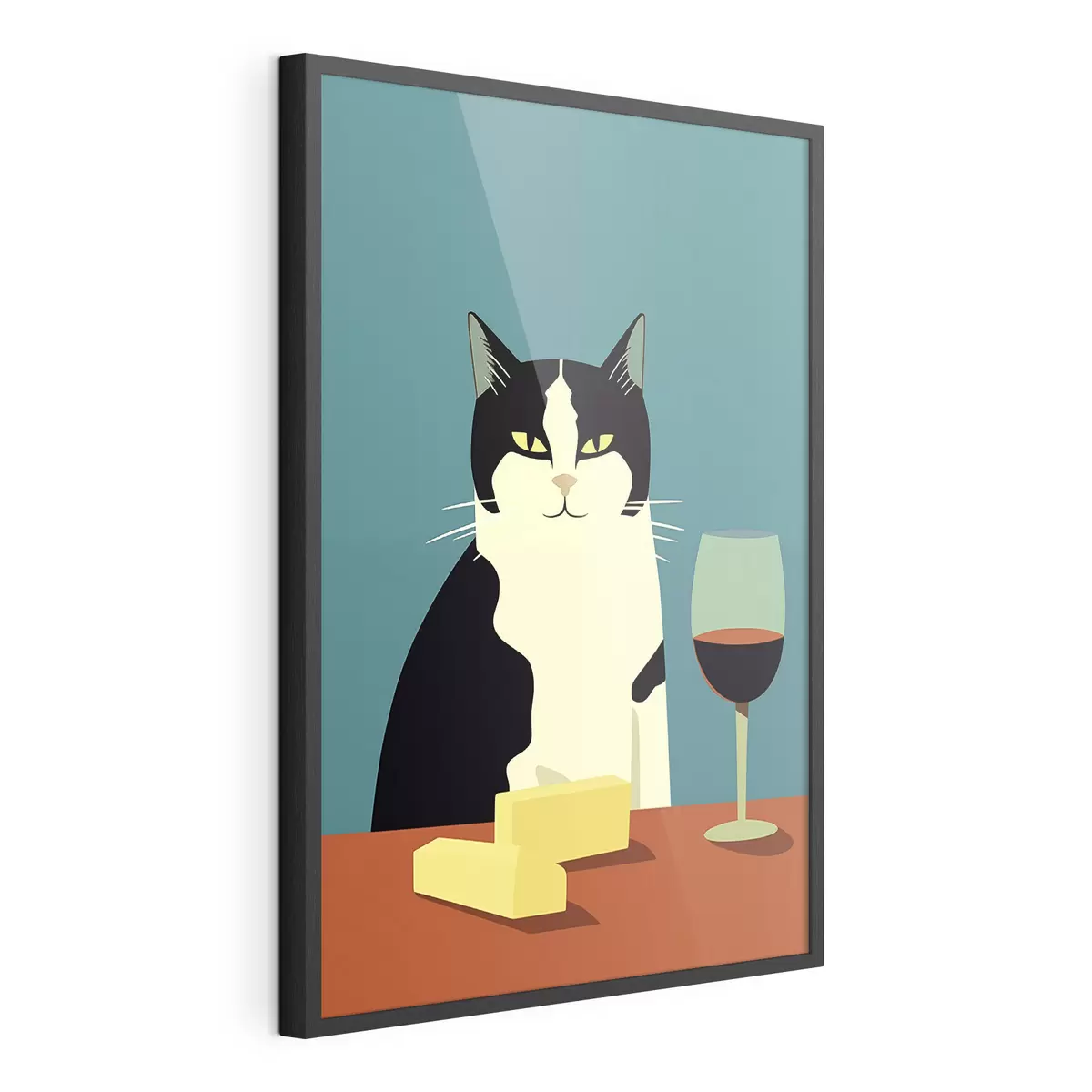 Poster Gato con vino y queso f45801