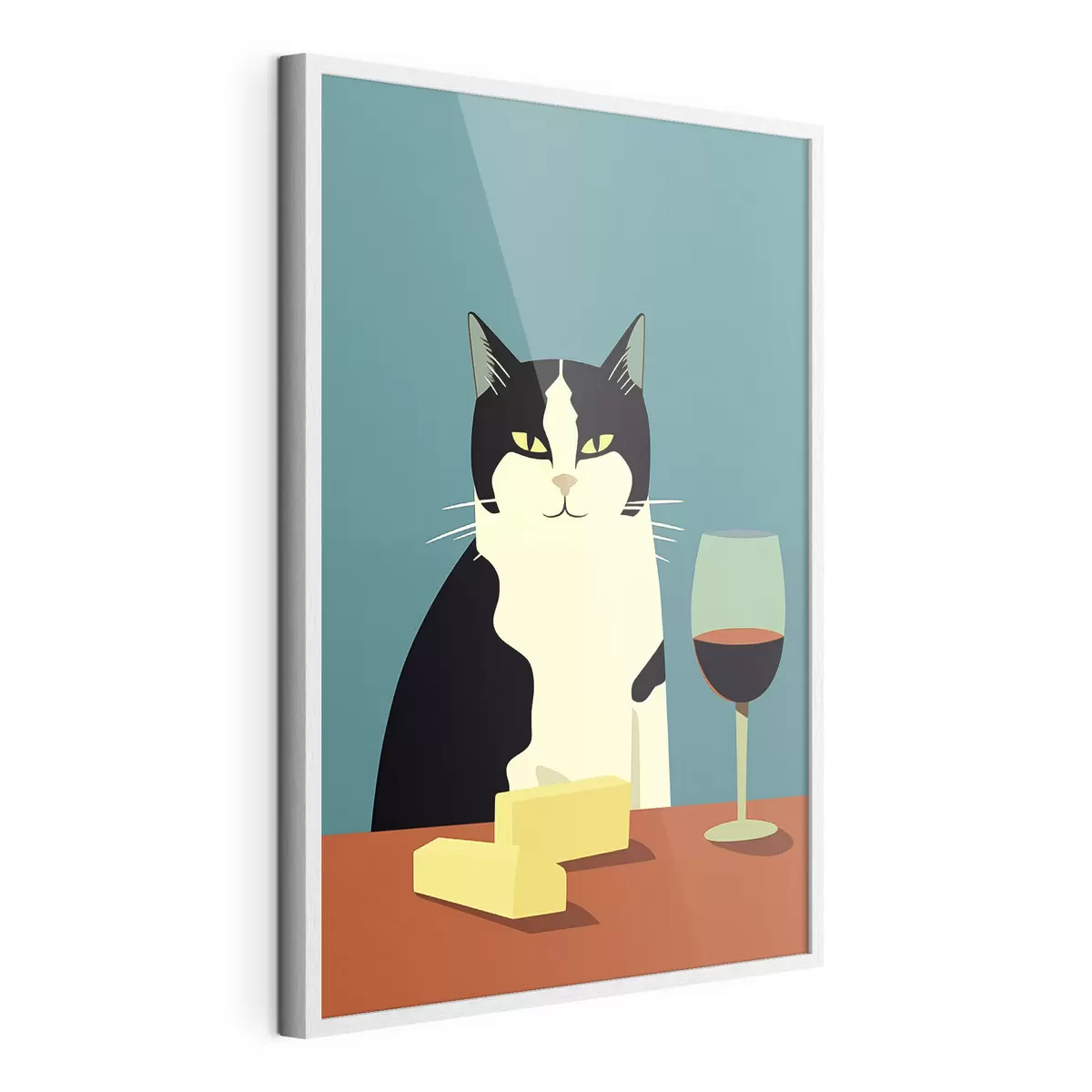 Poster Gato con vino y queso f45801