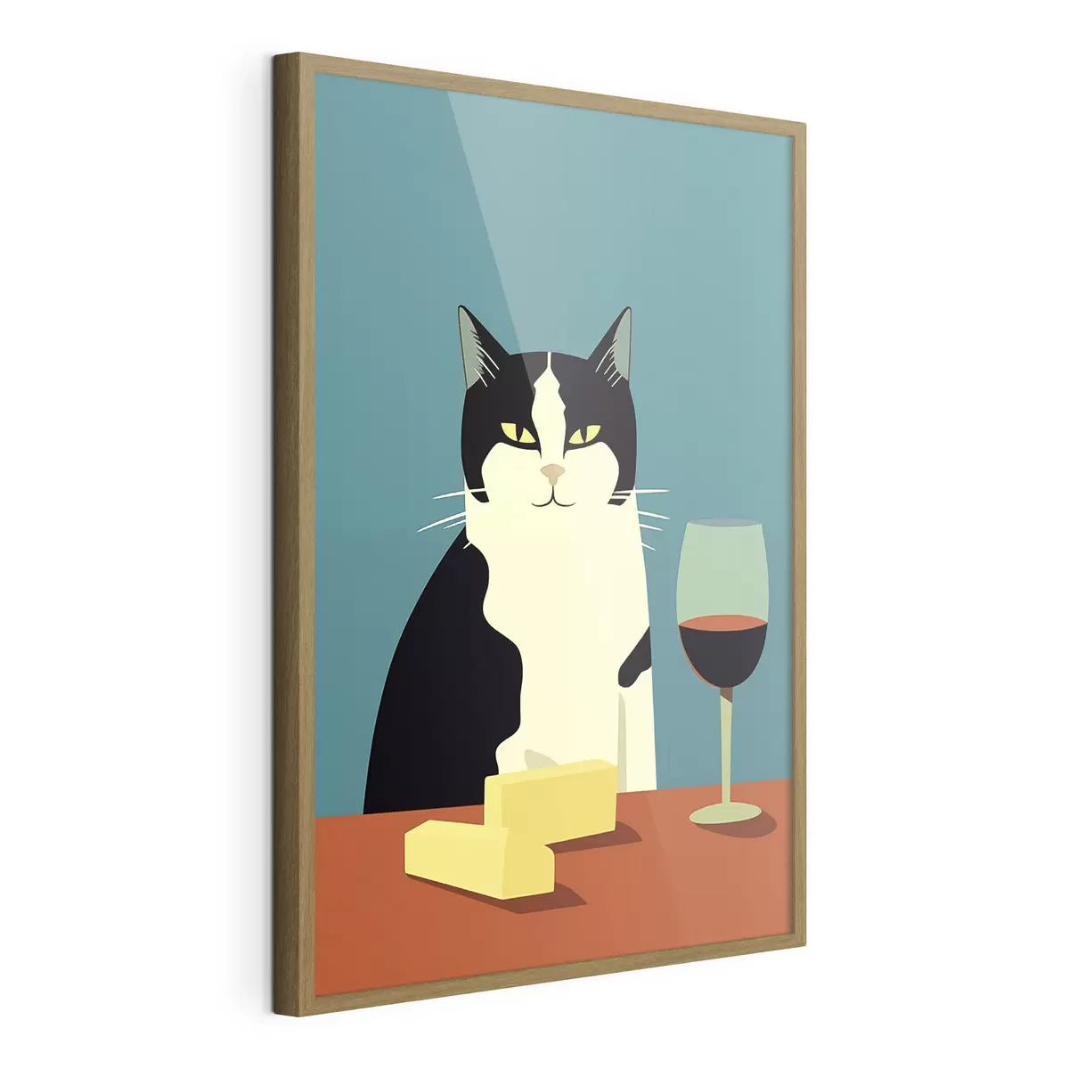 Poster Gato con vino y queso f45801