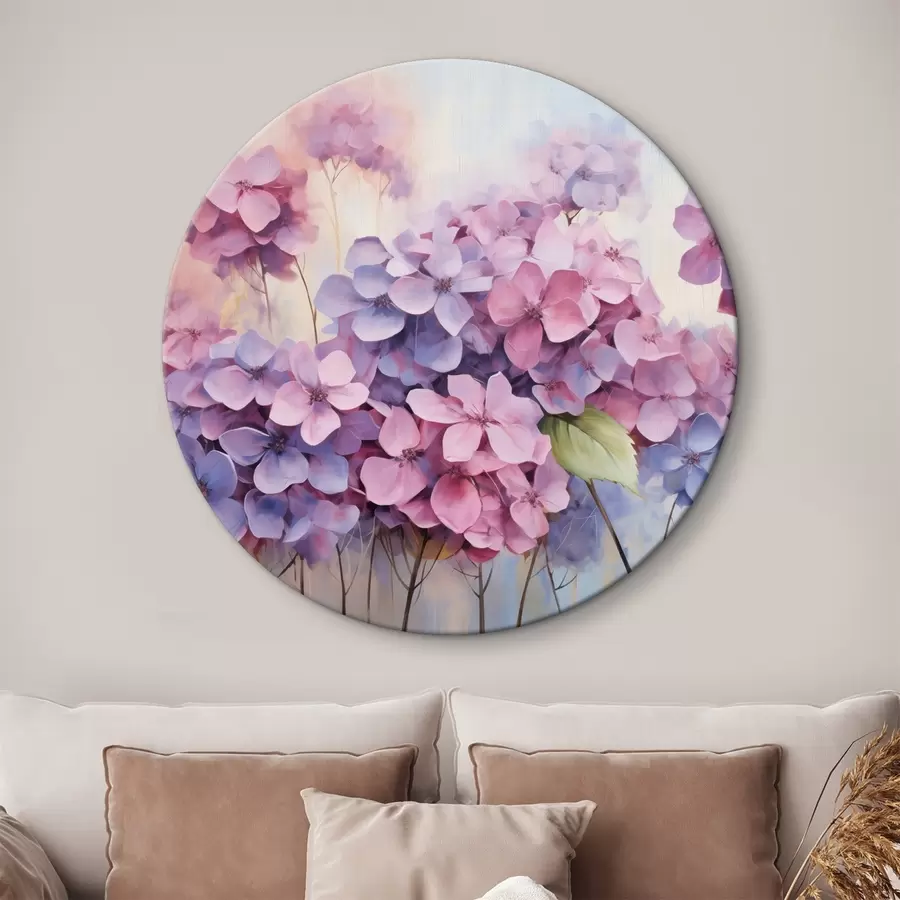murales de pared Campo de delicadas hortensias en tonos pastel r45057