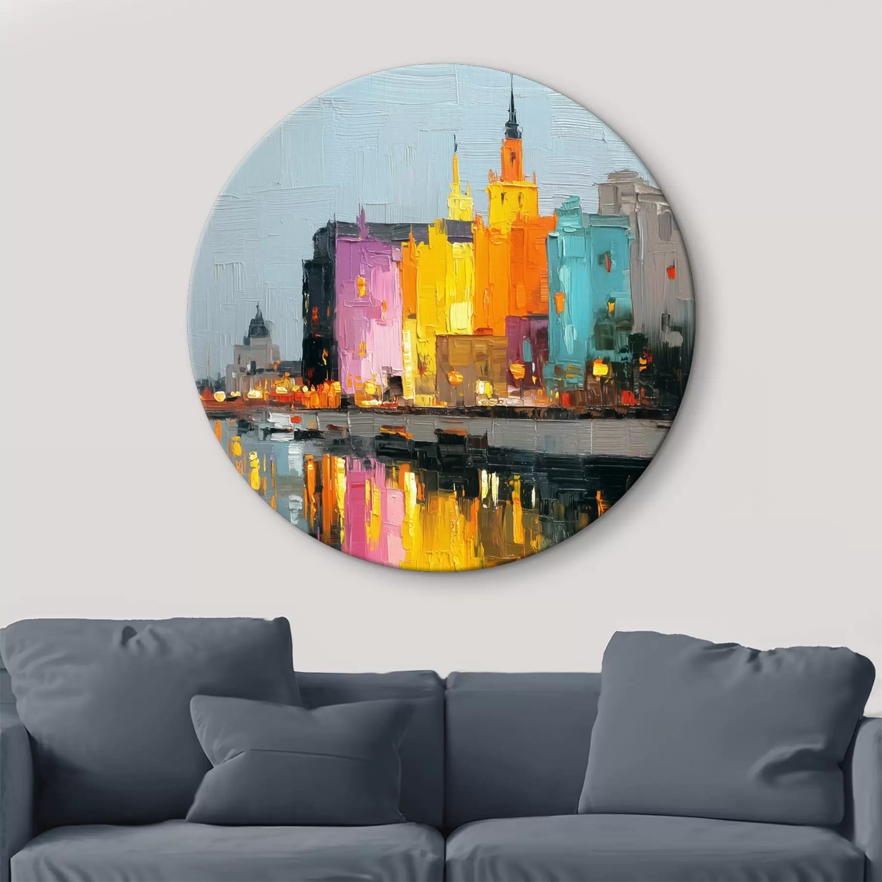 murales de pared Luces de la ciudad: paisaje vibrante en estilo empastado r45242