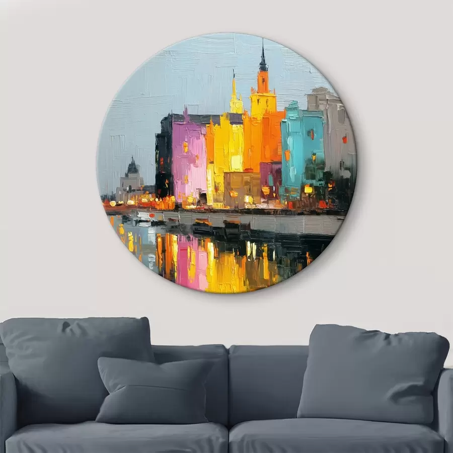 murales de pared Luces de la ciudad: paisaje vibrante en estilo empastado r45242