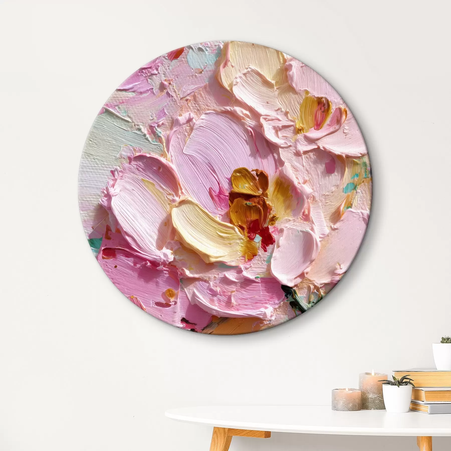 murales de pared Magnolias rosas: pintura texturizada con trazos dimensionales r45249