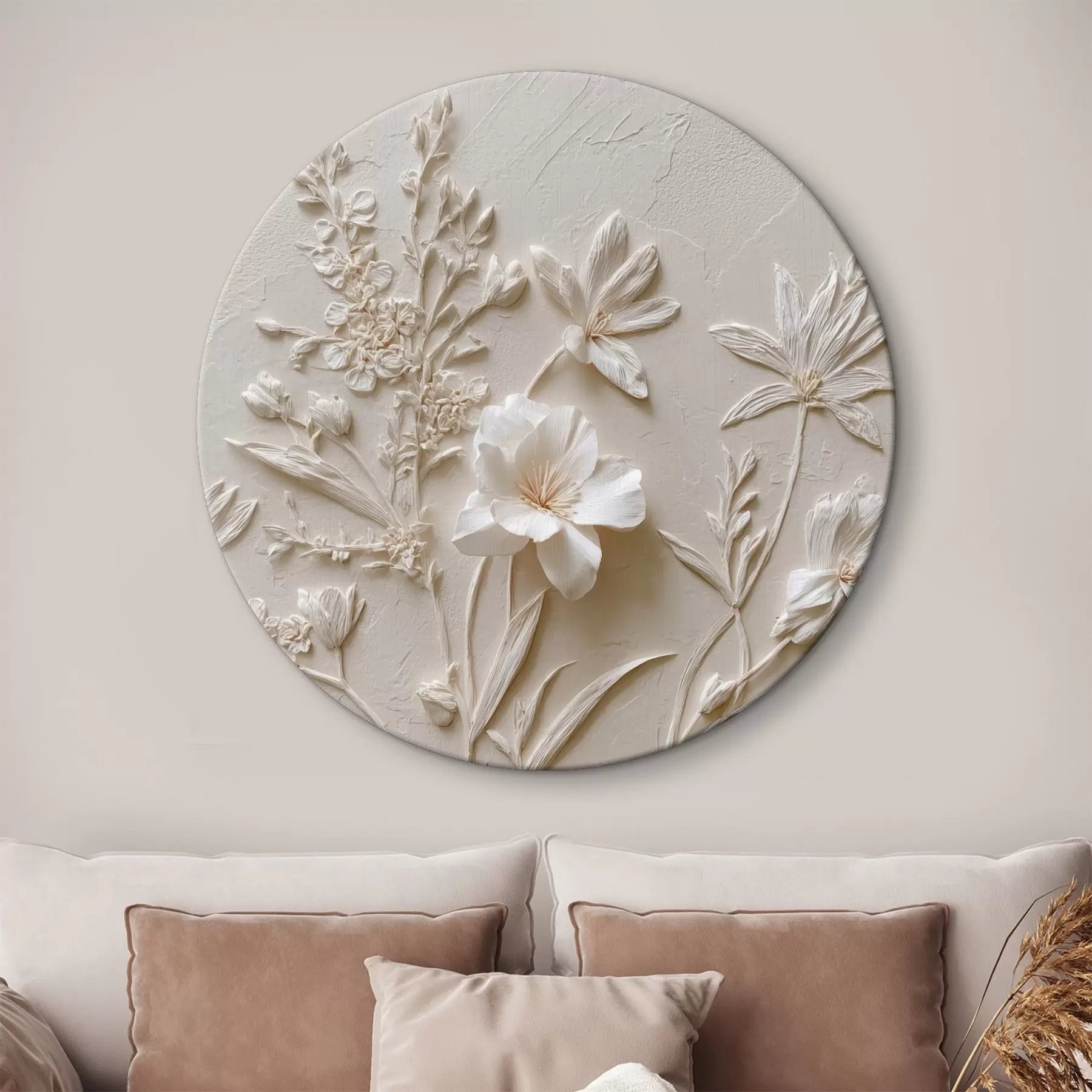 murales de pared Motivo floral: estilo bajorrelieve con plantas sobre fondo claro r45536
