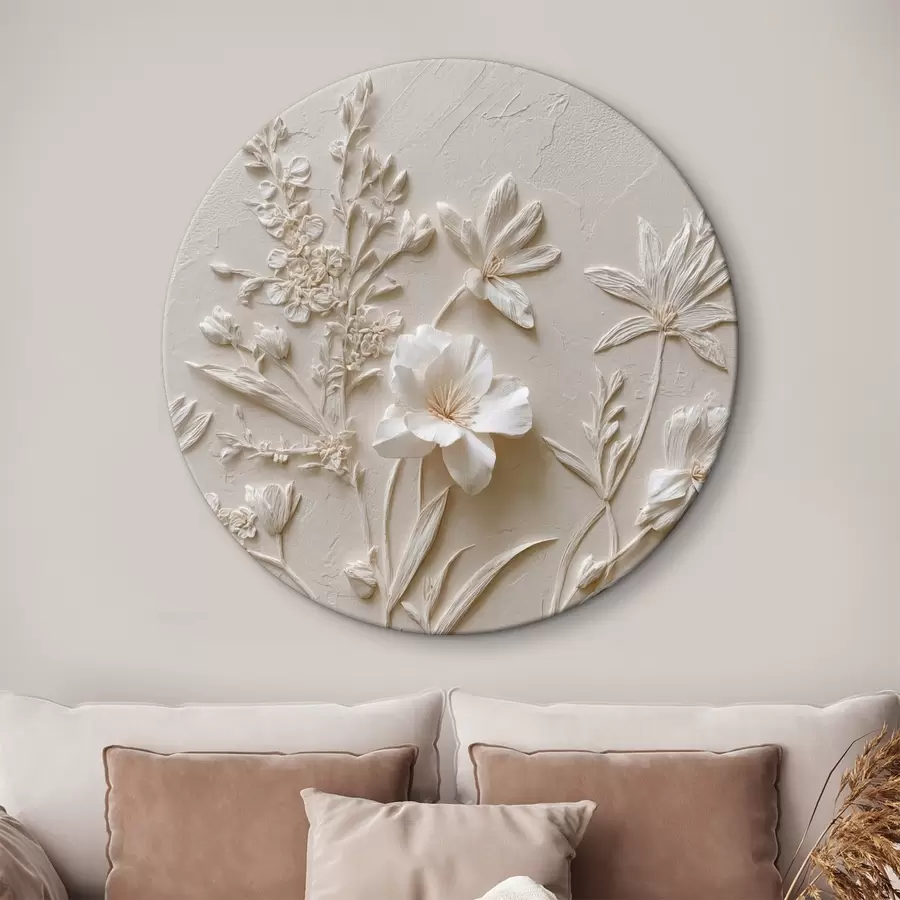 murales de pared Motivo floral: estilo bajorrelieve con plantas sobre fondo claro r45536