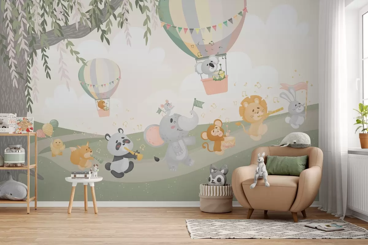 murales de pared Paisaje con animales tocando instrumentos musicales w04200v1