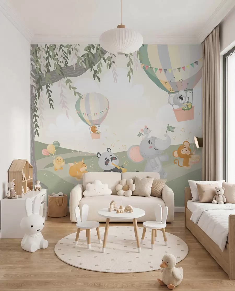 murales de pared Paisaje con animales tocando instrumentos musicales w04200v1