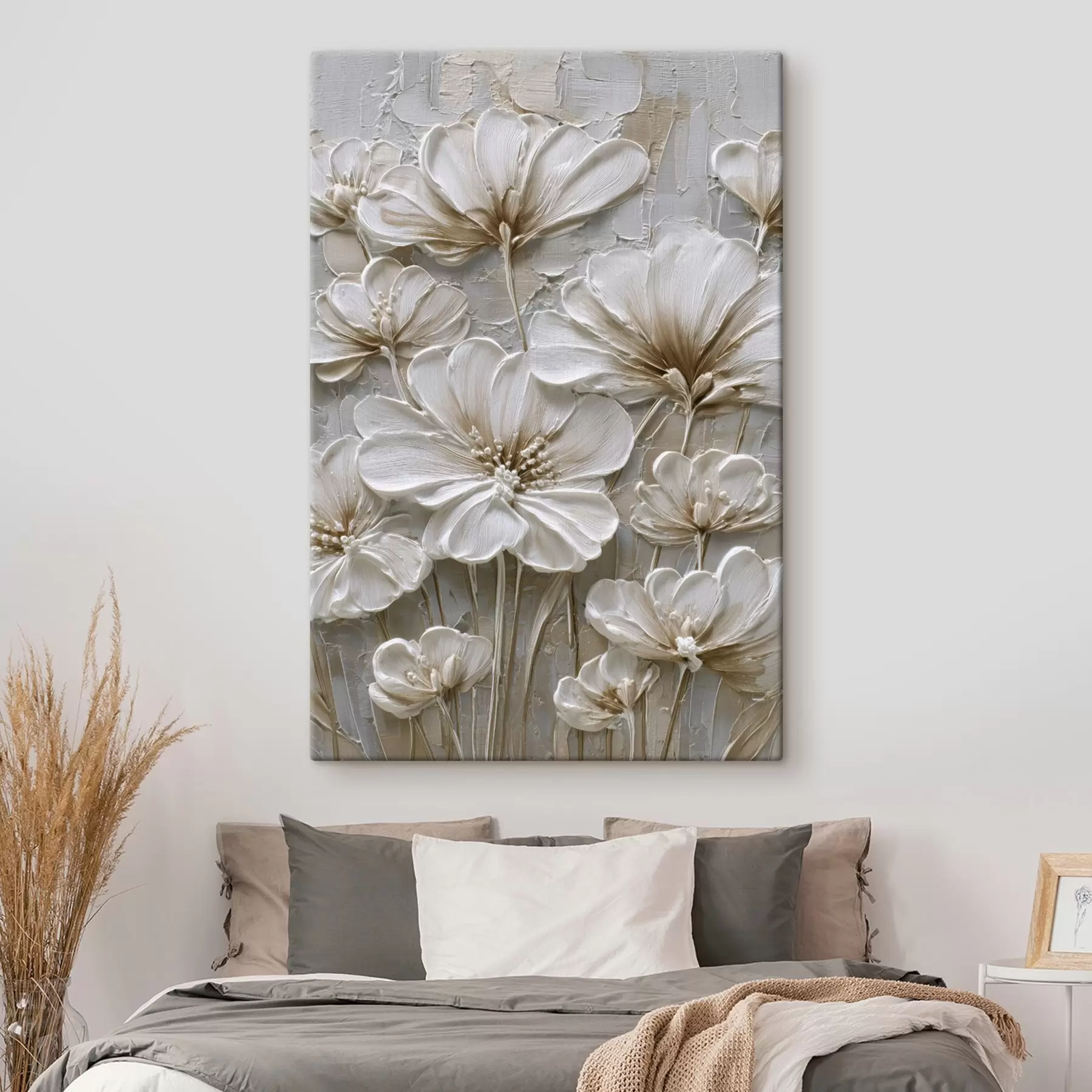 murales de pared flores de crema con estilo impasto imitado s45712