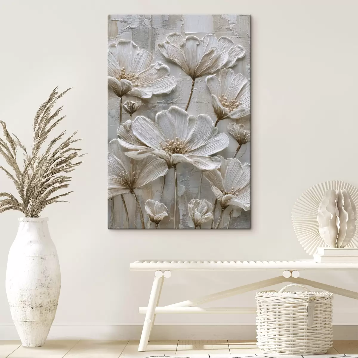 murales de pared flores de crema con estilo impasto imitado s45713