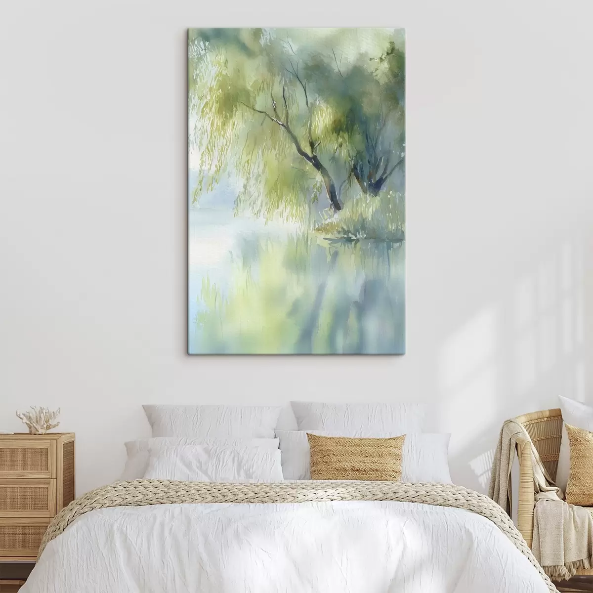 murales de pared árbol de sauce a orillas del lago en estilo acuarela s45715