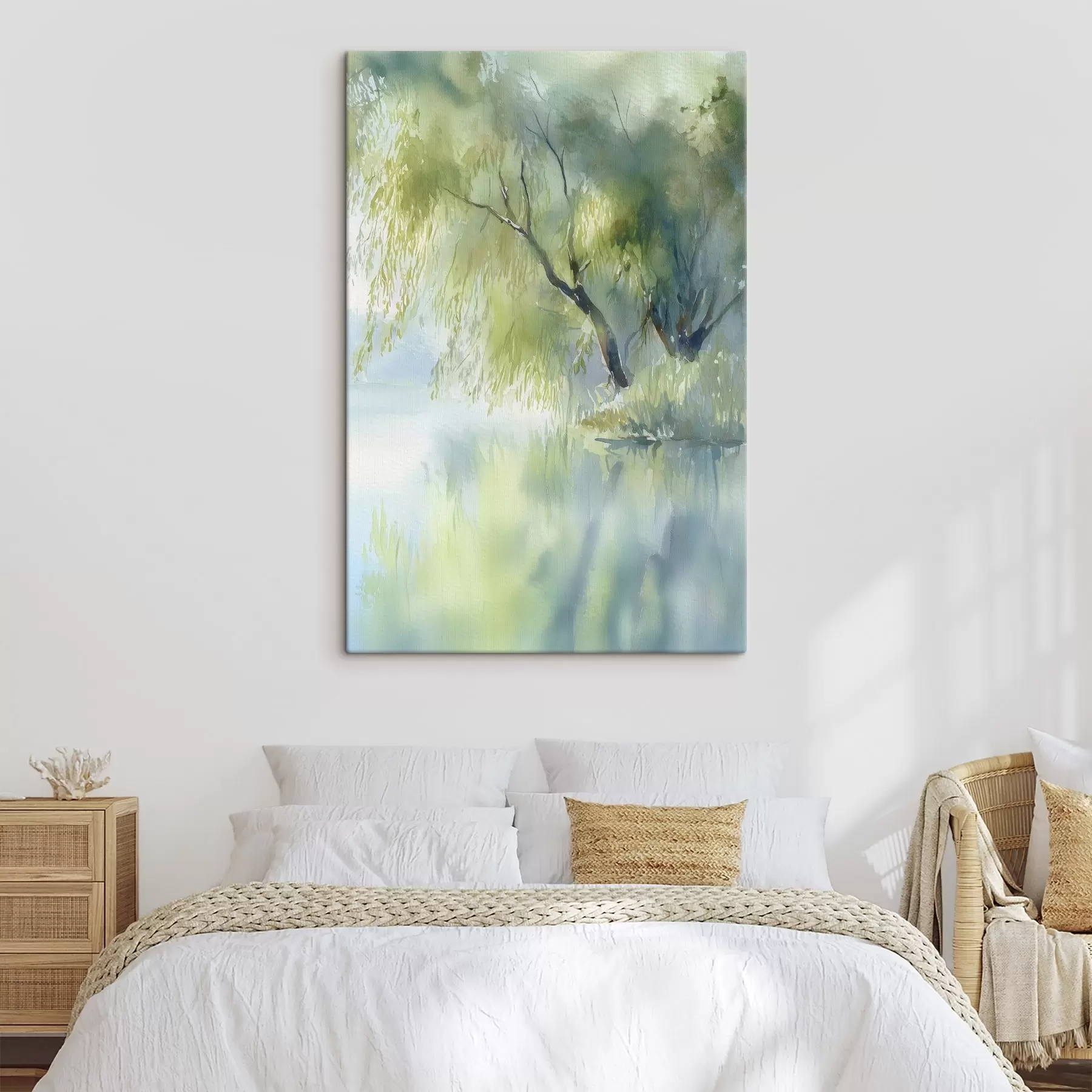 murales de pared árbol de sauce a orillas del lago en estilo acuarela s45715