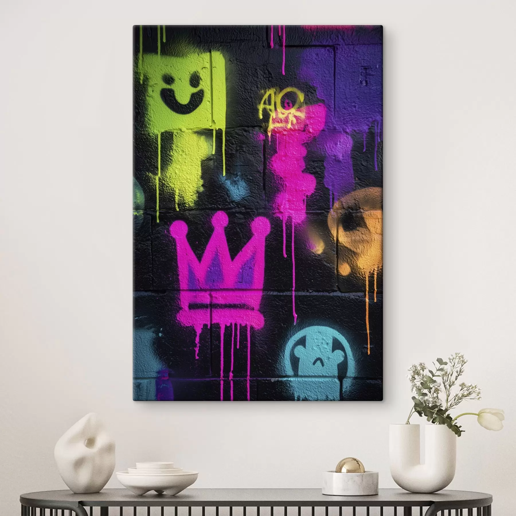 murales de pared graffiti urbano brillante sobre fondo oscuro s45717