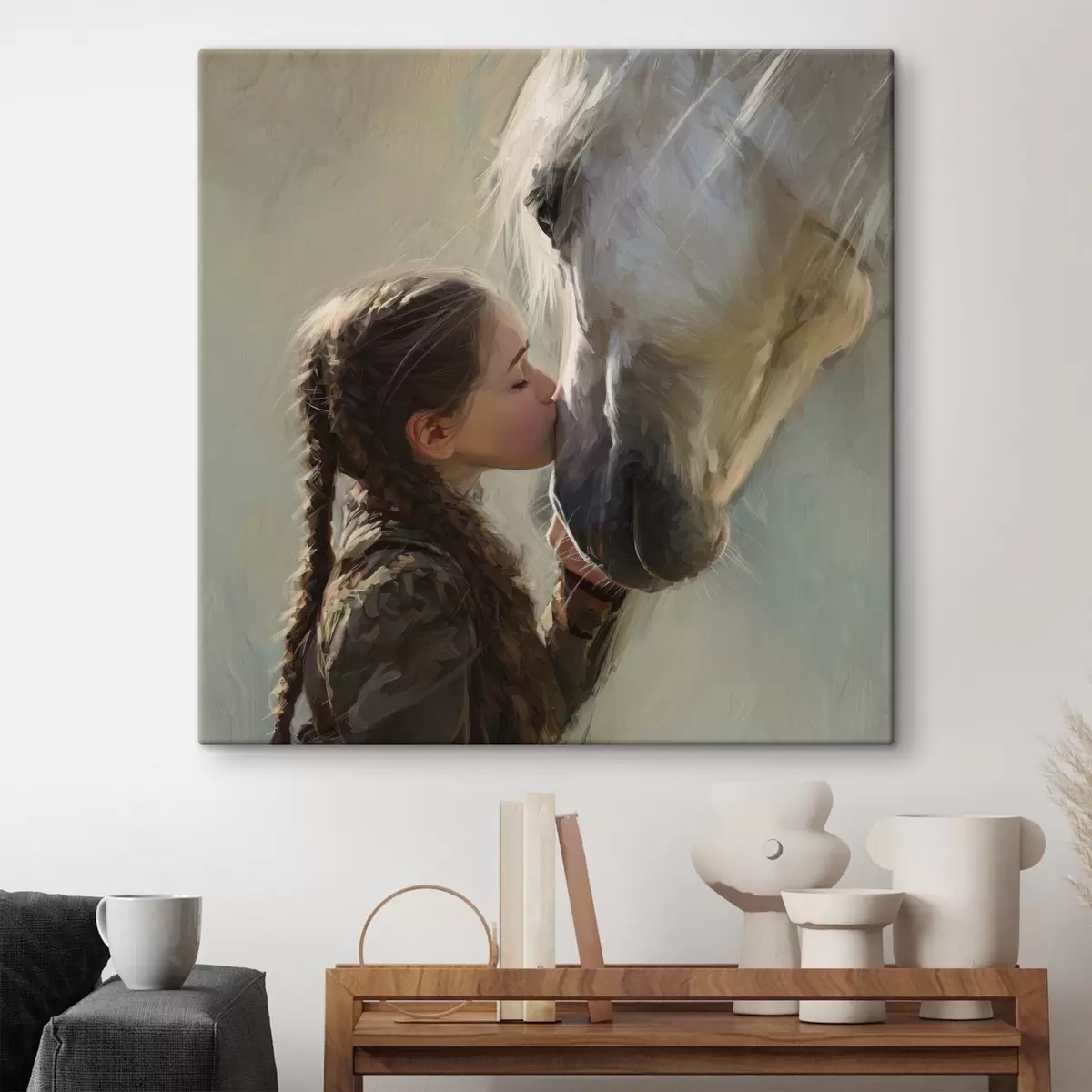 murales de pared chica besando a un caballo s45731