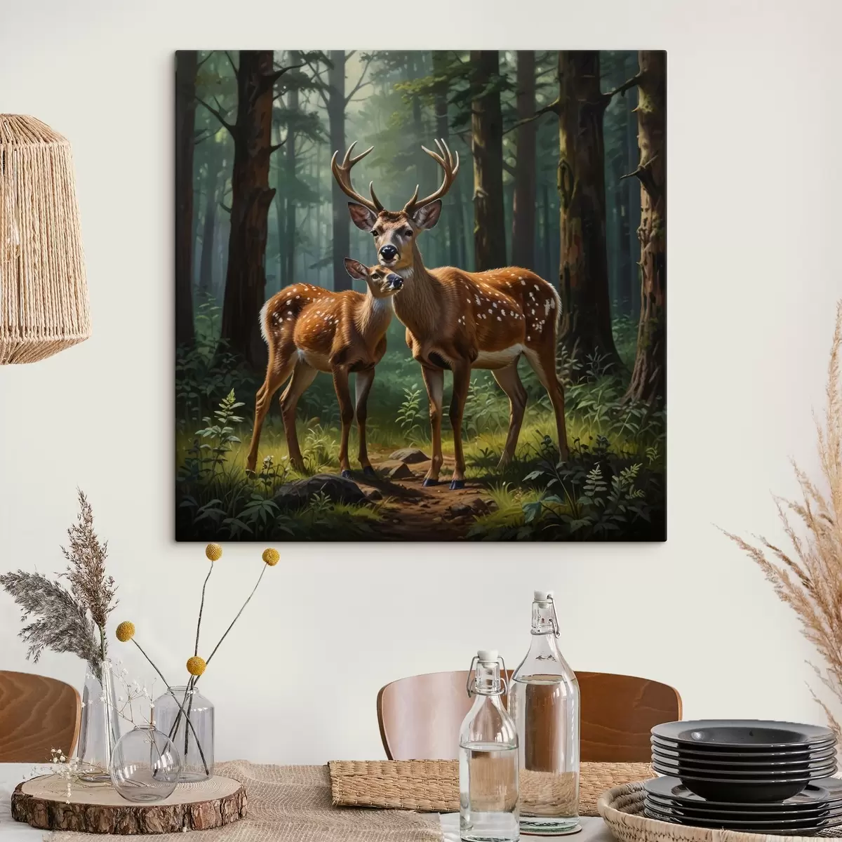 murales de pared ciervo con cervatillo en el bosque s45732