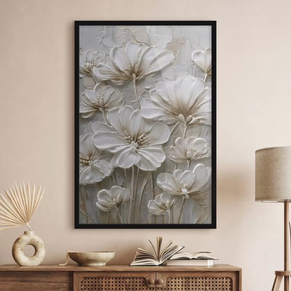 Poster flores de crema con estilo impasto imitado f45712