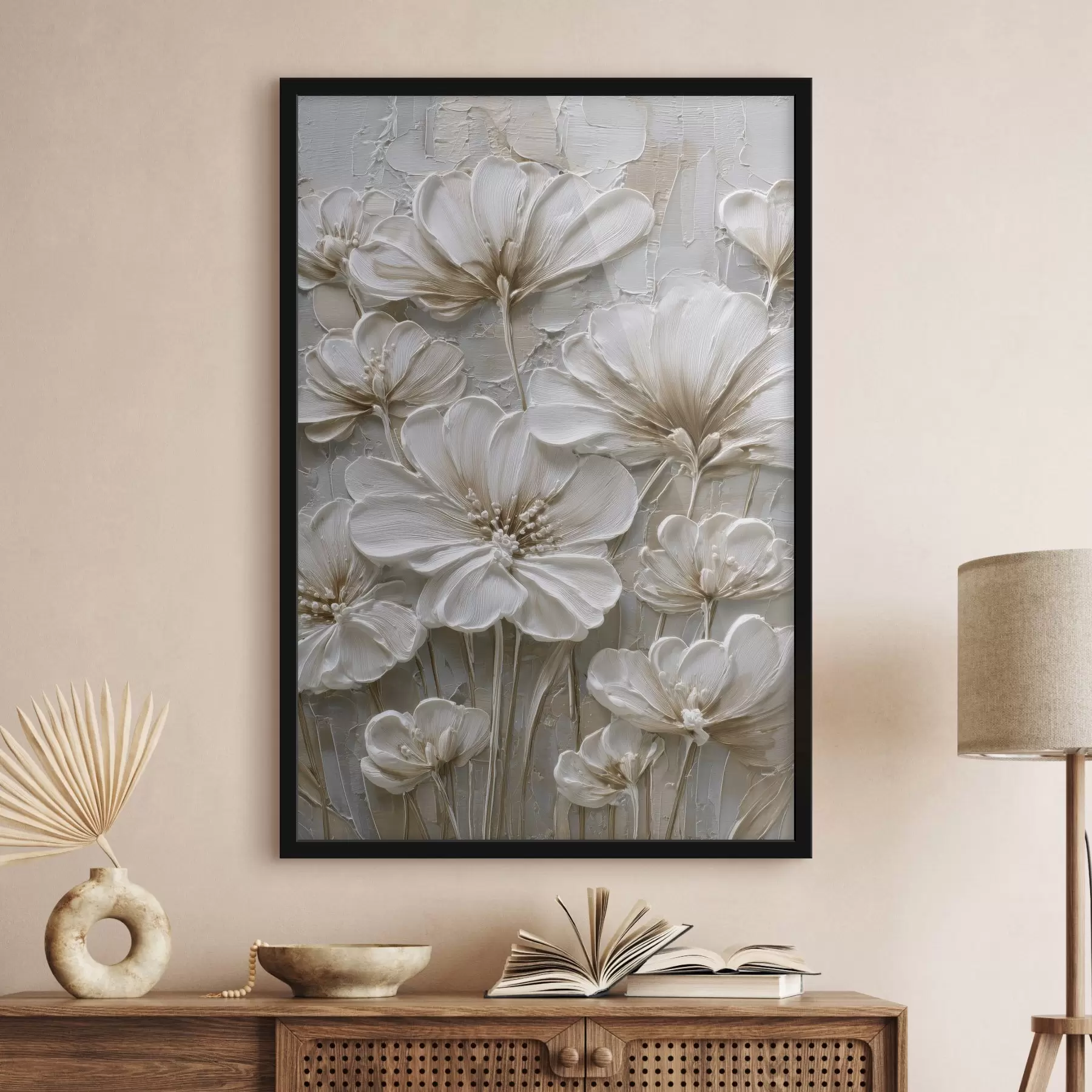 murales de pared flores de crema con estilo impasto imitado f45712
