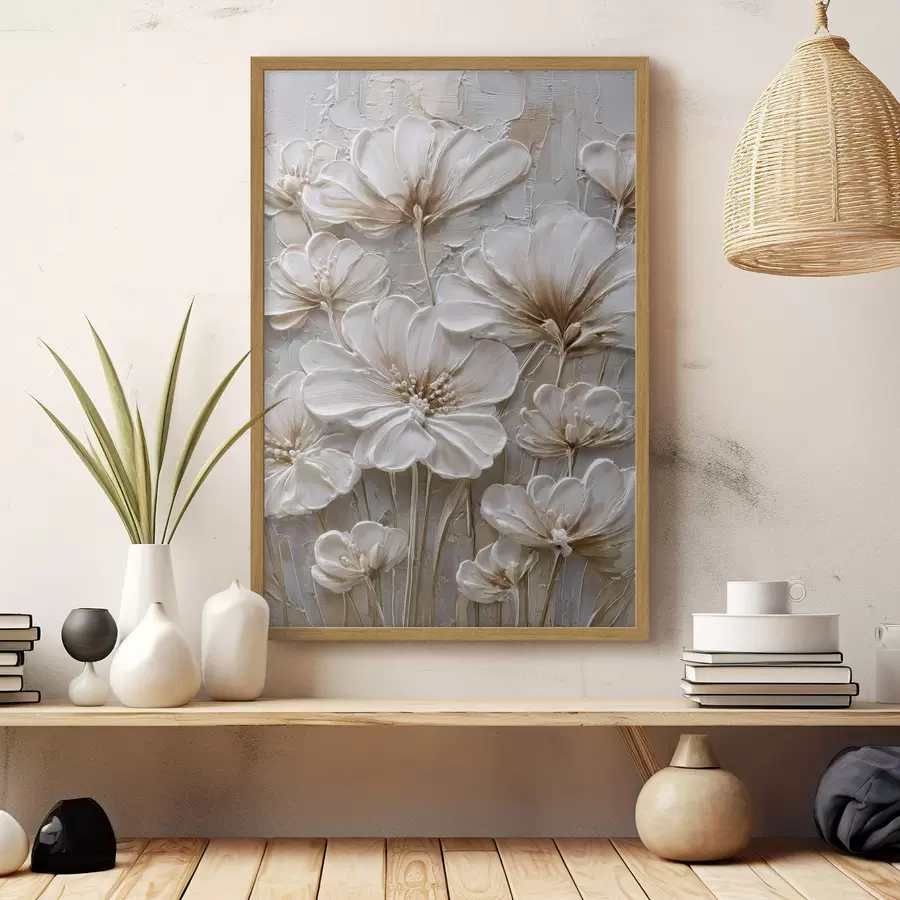 murales de pared flores de crema con estilo impasto imitado f45712