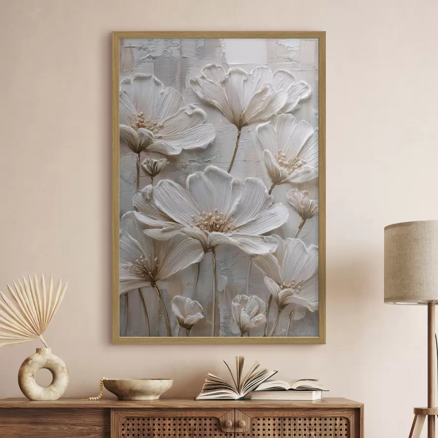 murales de pared flores de crema con estilo impasto imitado f45713