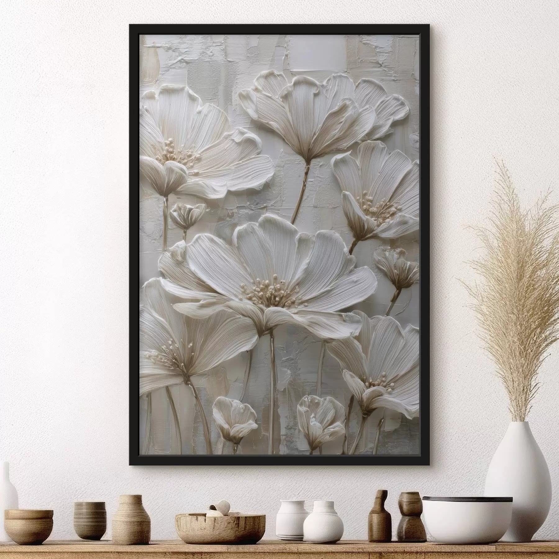 murales de pared flores de crema con estilo impasto imitado f45713