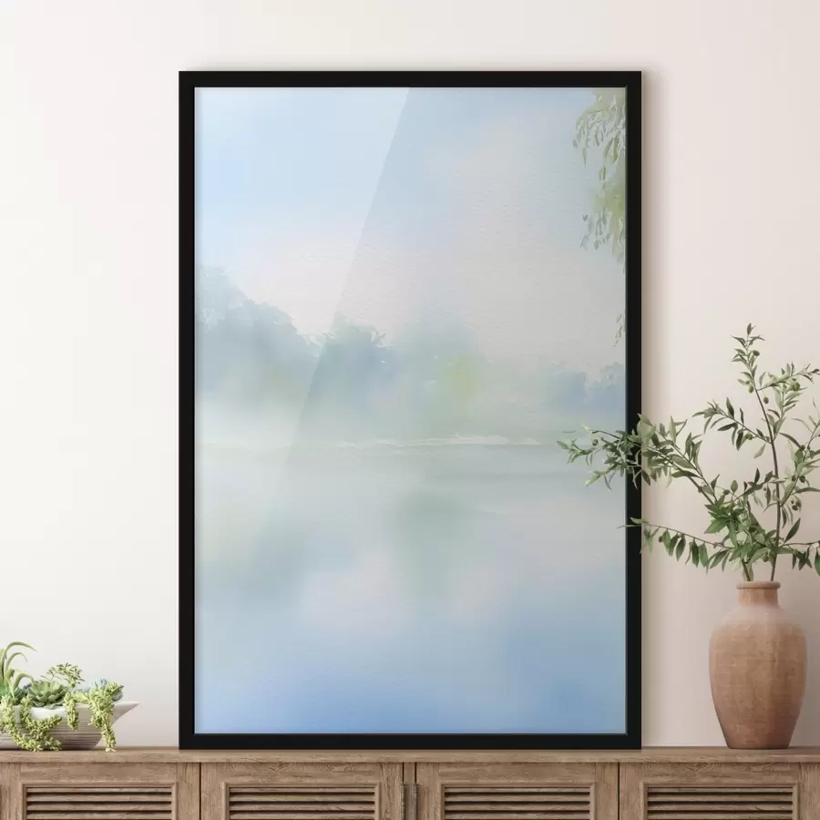 murales de pared lago acuarela en tonos azules f45714