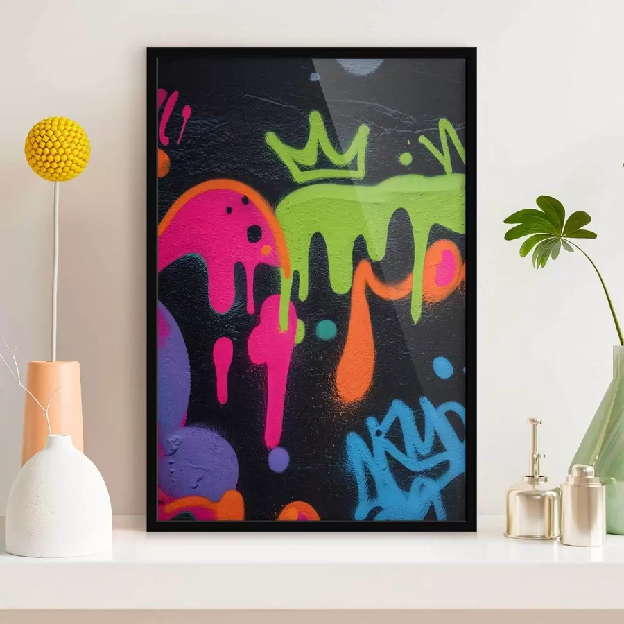 murales de pared graffiti urbano brillante sobre fondo oscuro f45716