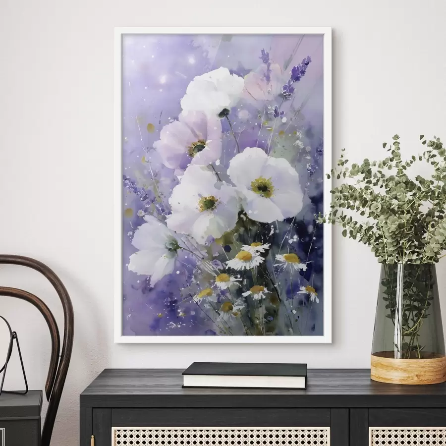 murales de pared ramo de acuarelas en tonos lila y blanco f45719
