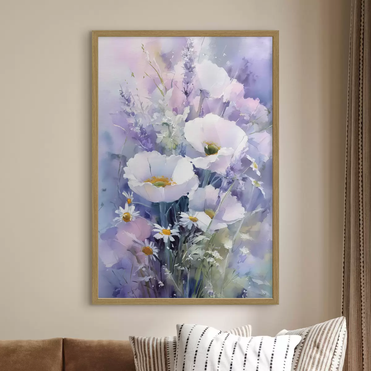 Poster ramo de acuarelas en tonos lila y blanco f45720