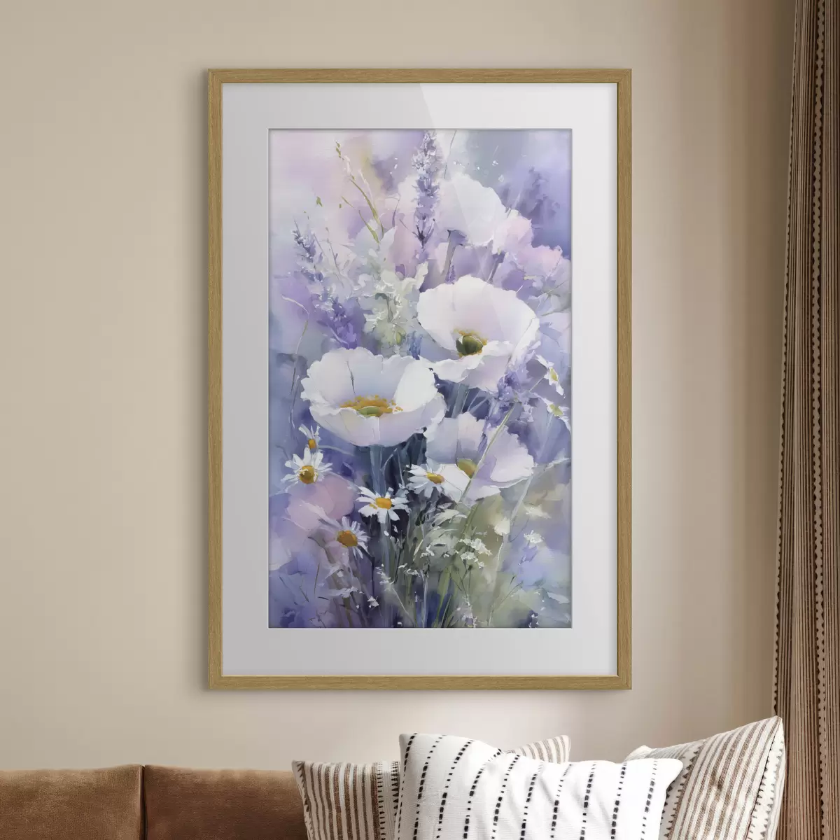 Poster ramo de acuarelas en tonos lila y blanco f45720