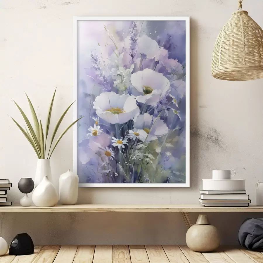 murales de pared ramo de acuarelas en tonos lila y blanco f45720
