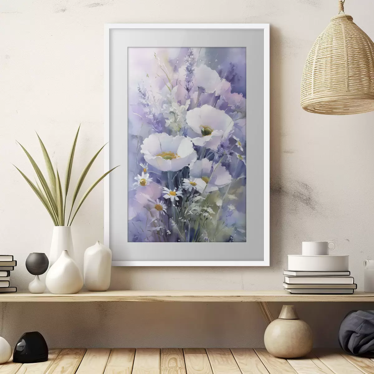 Poster ramo de acuarelas en tonos lila y blanco f45720