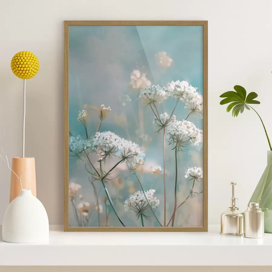 murales de pared Flores de Queen Anne's Lace en estilo acuarela sobre fondo azul f45721