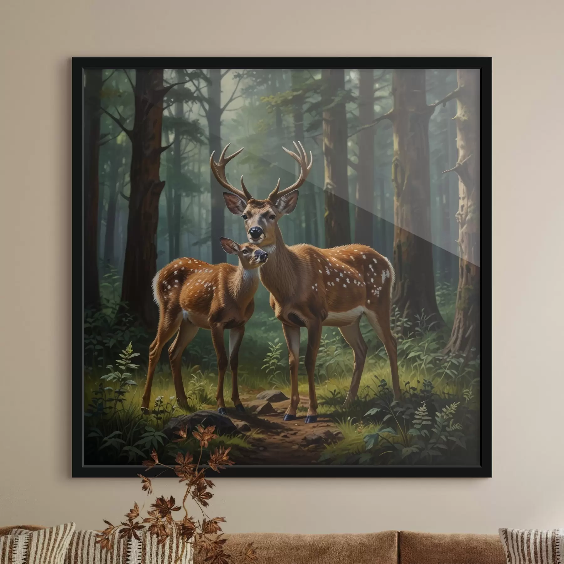 murales de pared ciervo con cervatillo en el bosque f45732