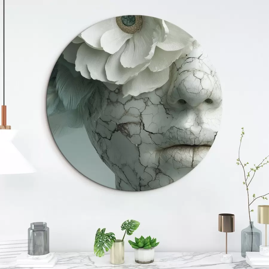 murales de pared rostro de mármol de una niña con una flor r45709