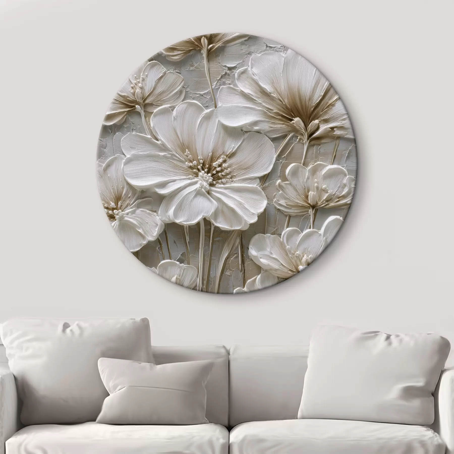 murales de pared flores de crema con estilo impasto imitado r45712