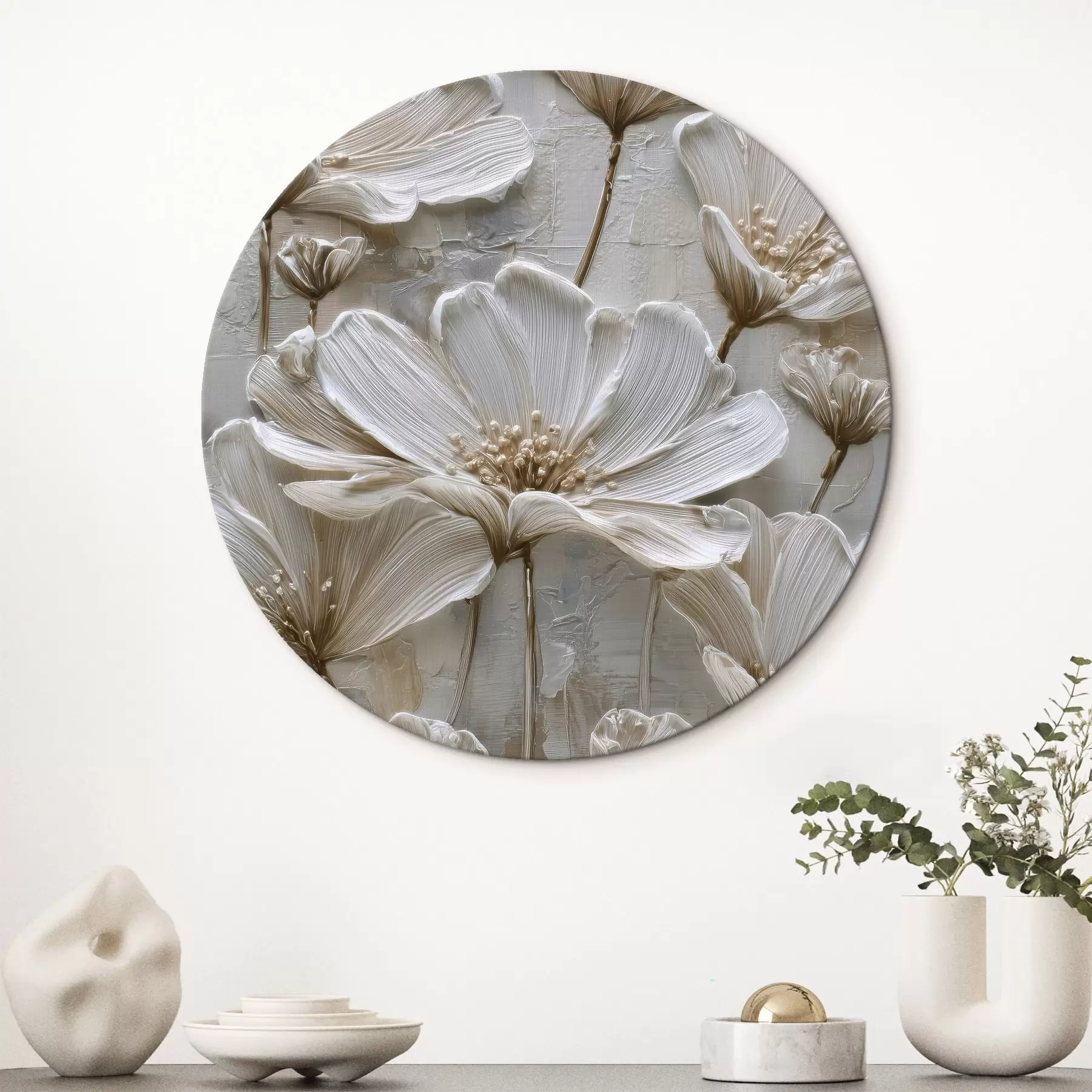 murales de pared flores de crema con estilo impasto imitado r45713