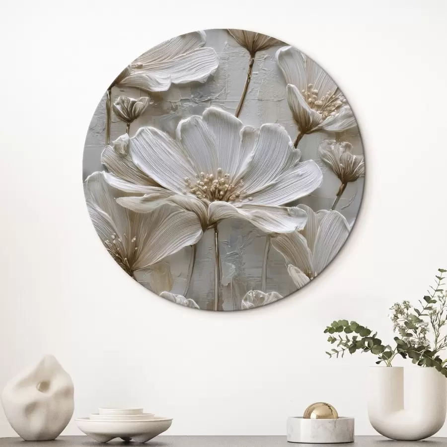 murales de pared flores de crema con estilo impasto imitado r45713
