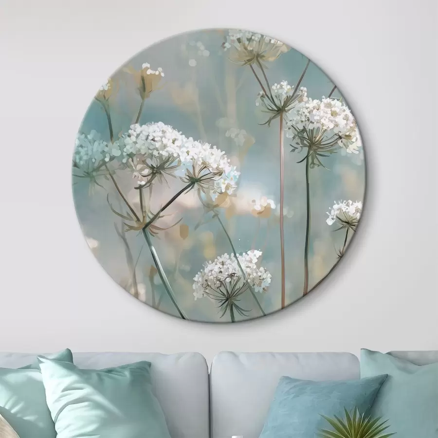 murales de pared Flores de Queen Anne's Lace en estilo acuarela sobre fondo azul r45721