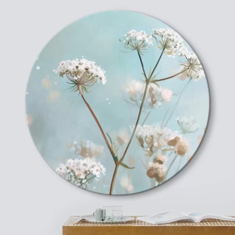murales de pared Flores de Queen Anne's Lace en estilo acuarela sobre fondo azul r45722