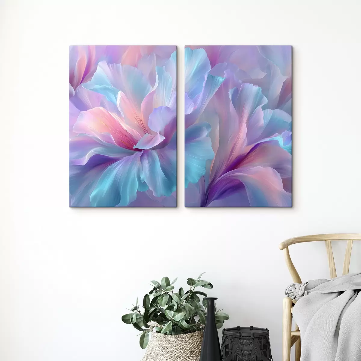 murales de pared una delicada fantasía floral con pétalos en tonos morados, azules y rosados. m00700