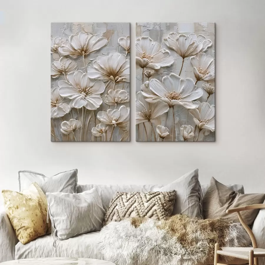 murales de pared flores de crema con estilo impasto imitado m00701