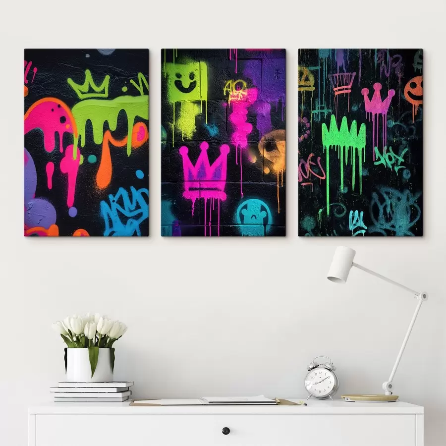 murales de pared graffiti urbano brillante sobre fondo oscuro m00703