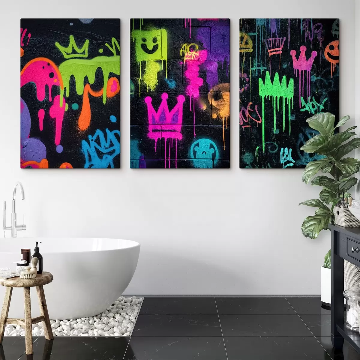 murales de pared graffiti urbano brillante sobre fondo oscuro m00703