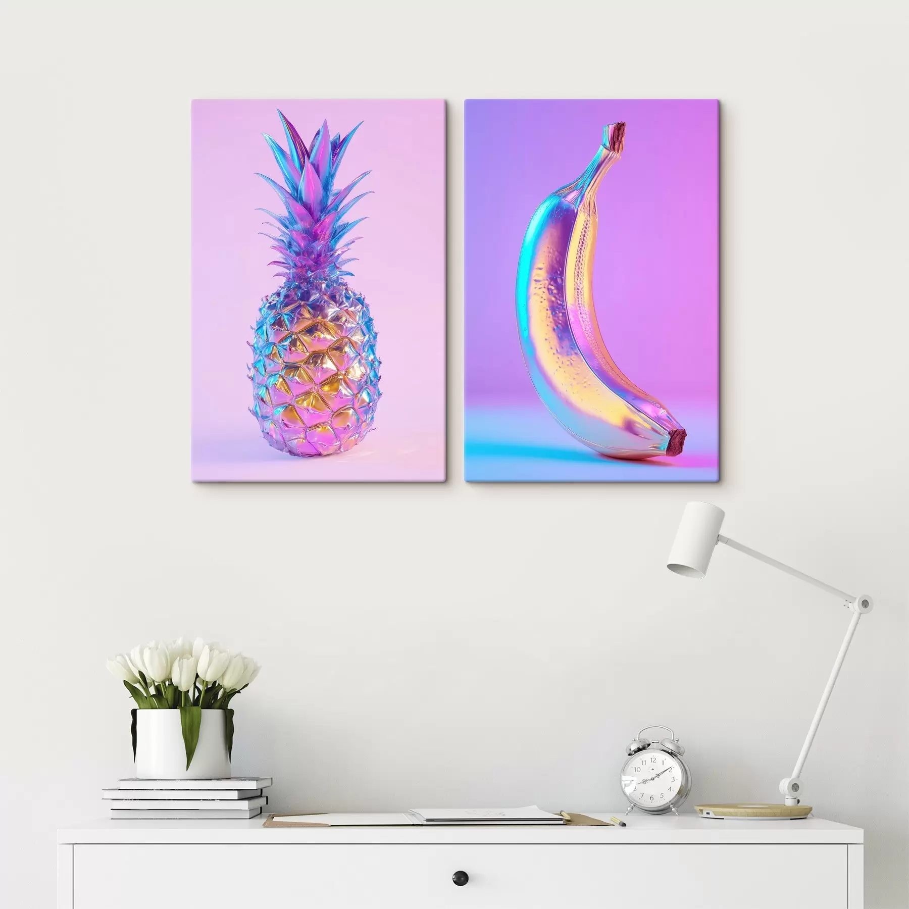 murales de pared piña y plátano brillantes y lustrosos al estilo pop art m00737