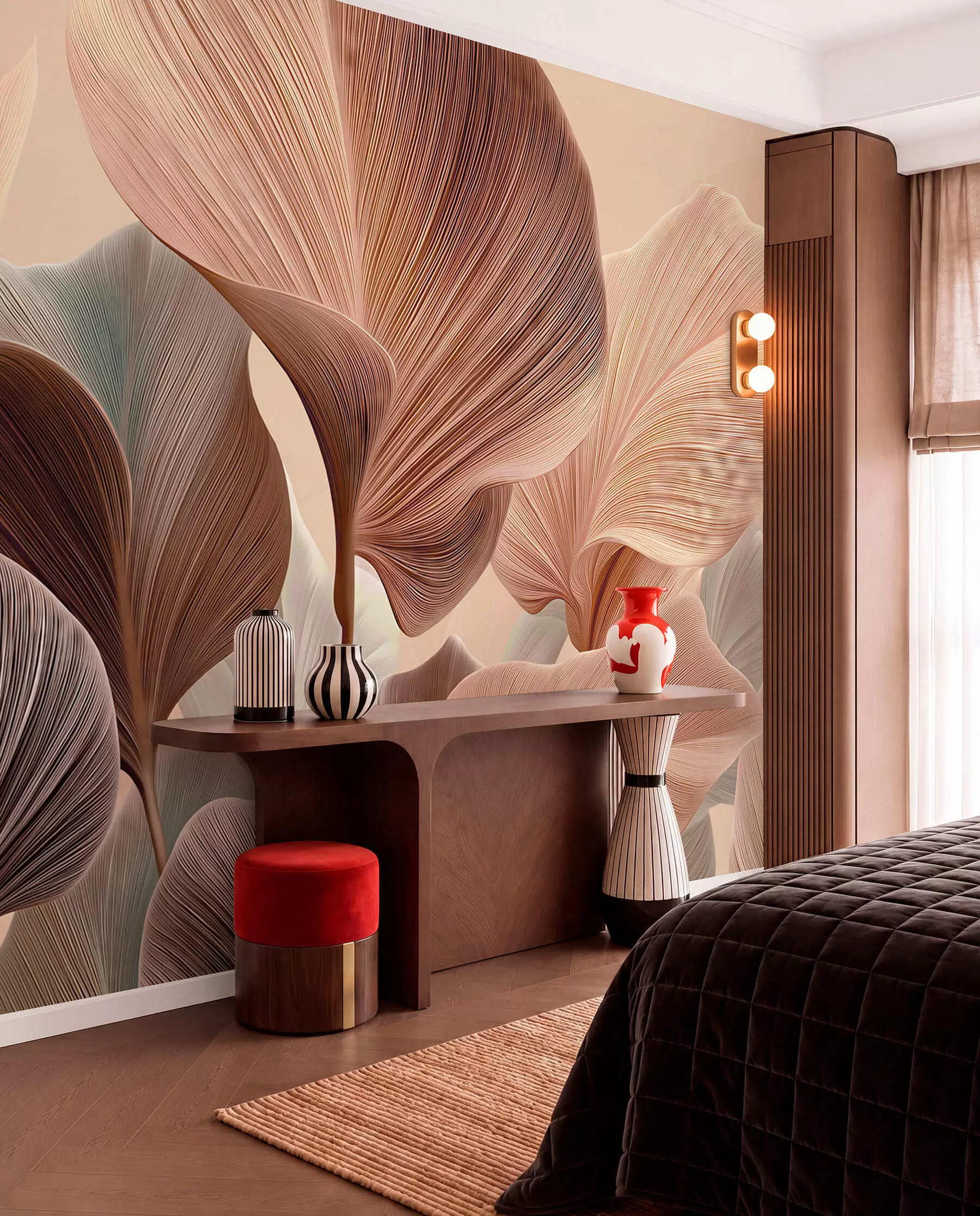 murales de pared Hojas elegantes en cálidos tonos beige w04549v1