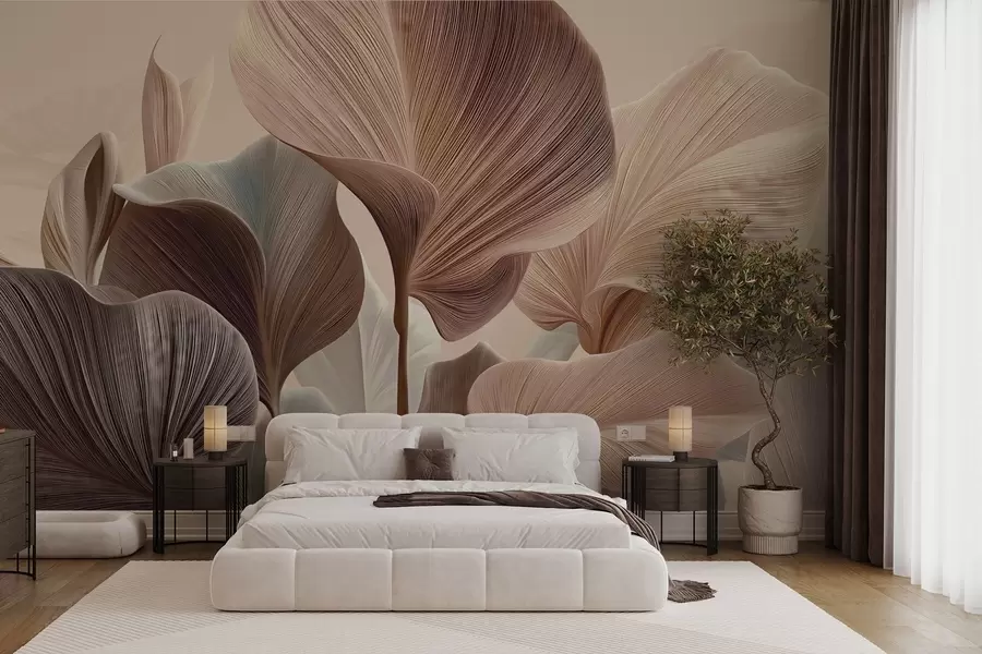 murales de pared Hojas elegantes en cálidos tonos beige w04549v1