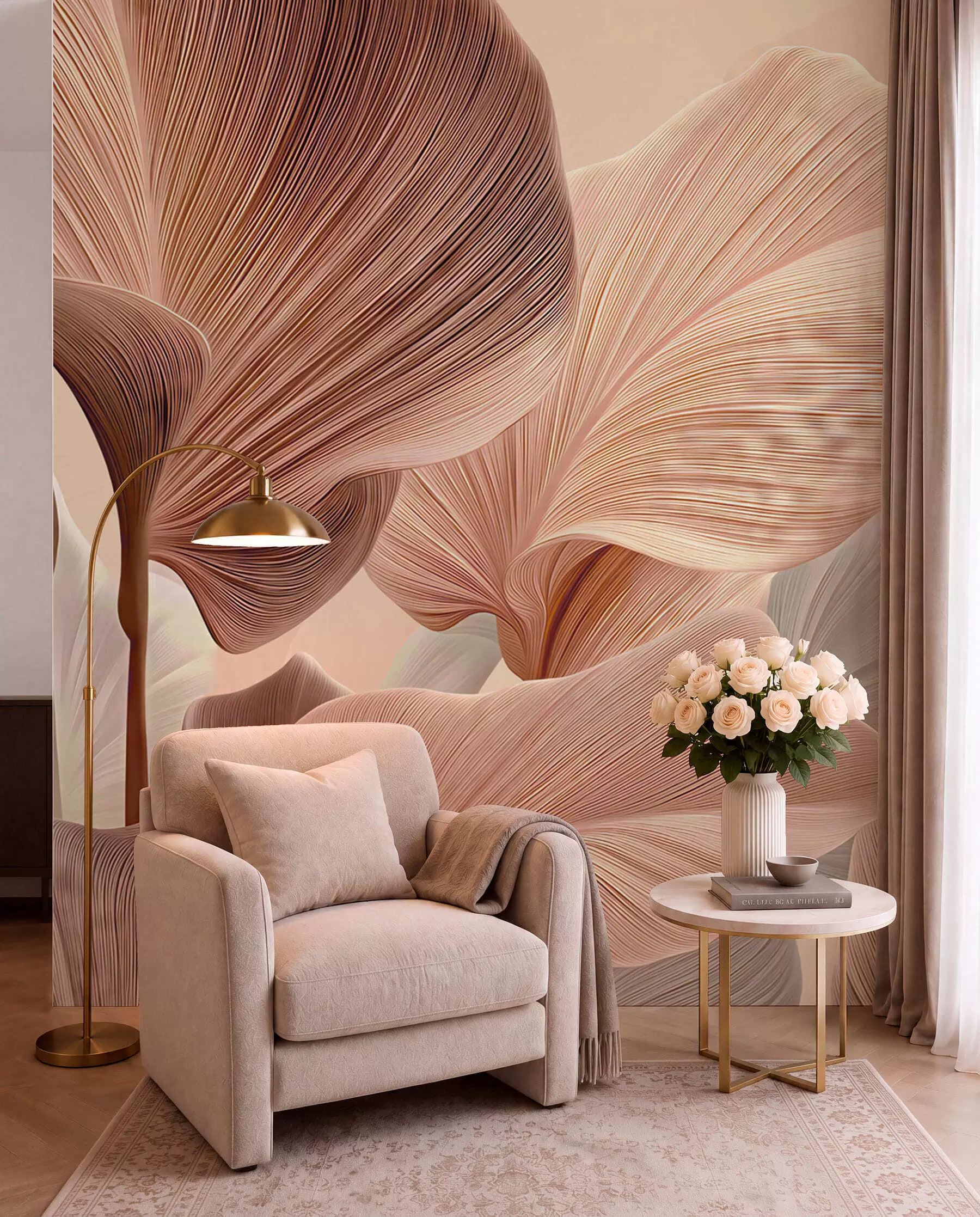 murales de pared Hojas esculpidas en melocotón w04549v1