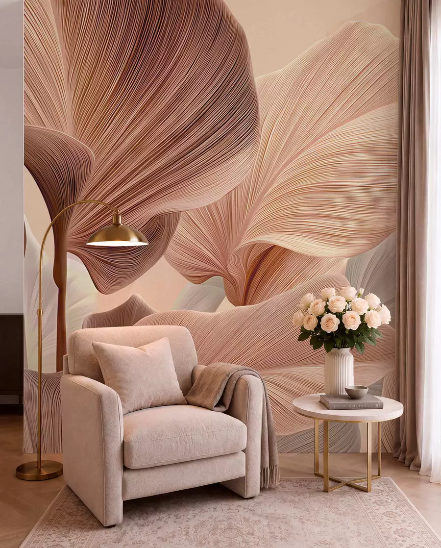 murales de pared Hojas elegantes en cálidos tonos beige w04549v1