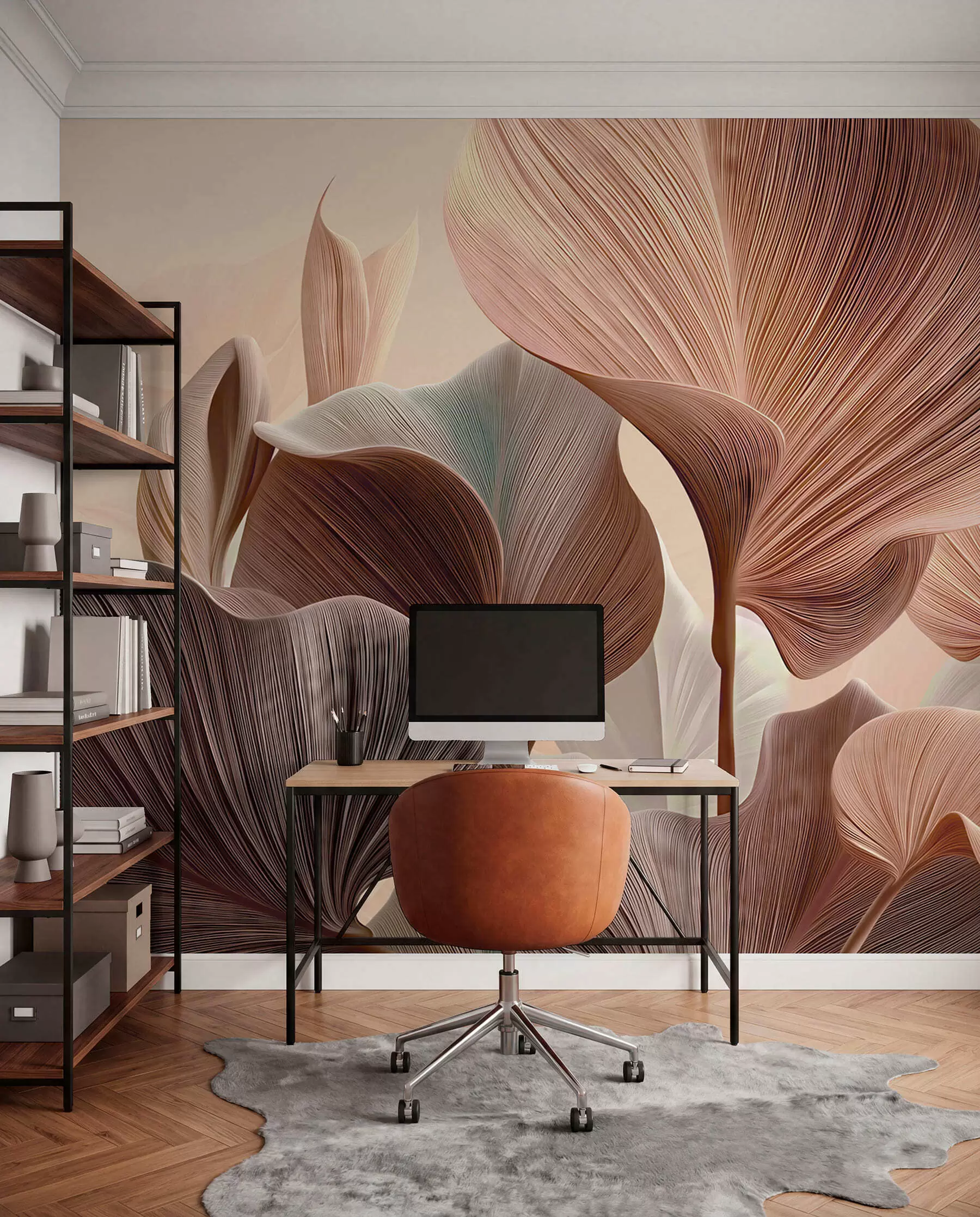murales de pared Hojas elegantes en cálidos tonos beige w04549v1